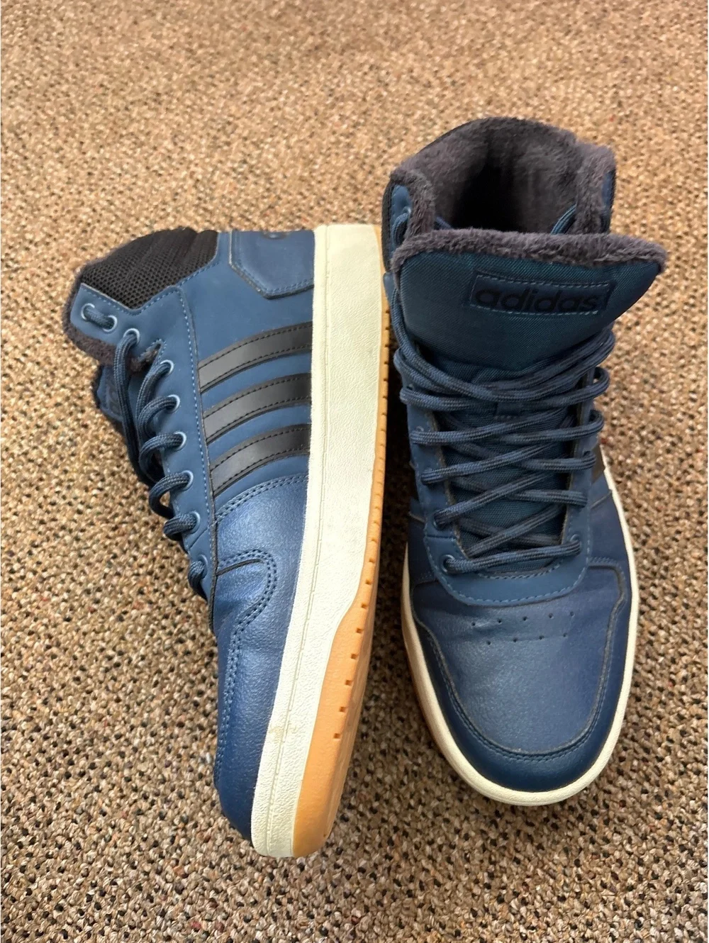 Adidas Men's Navy Blue High-Top Sneakers with Fleece Lining Size 11